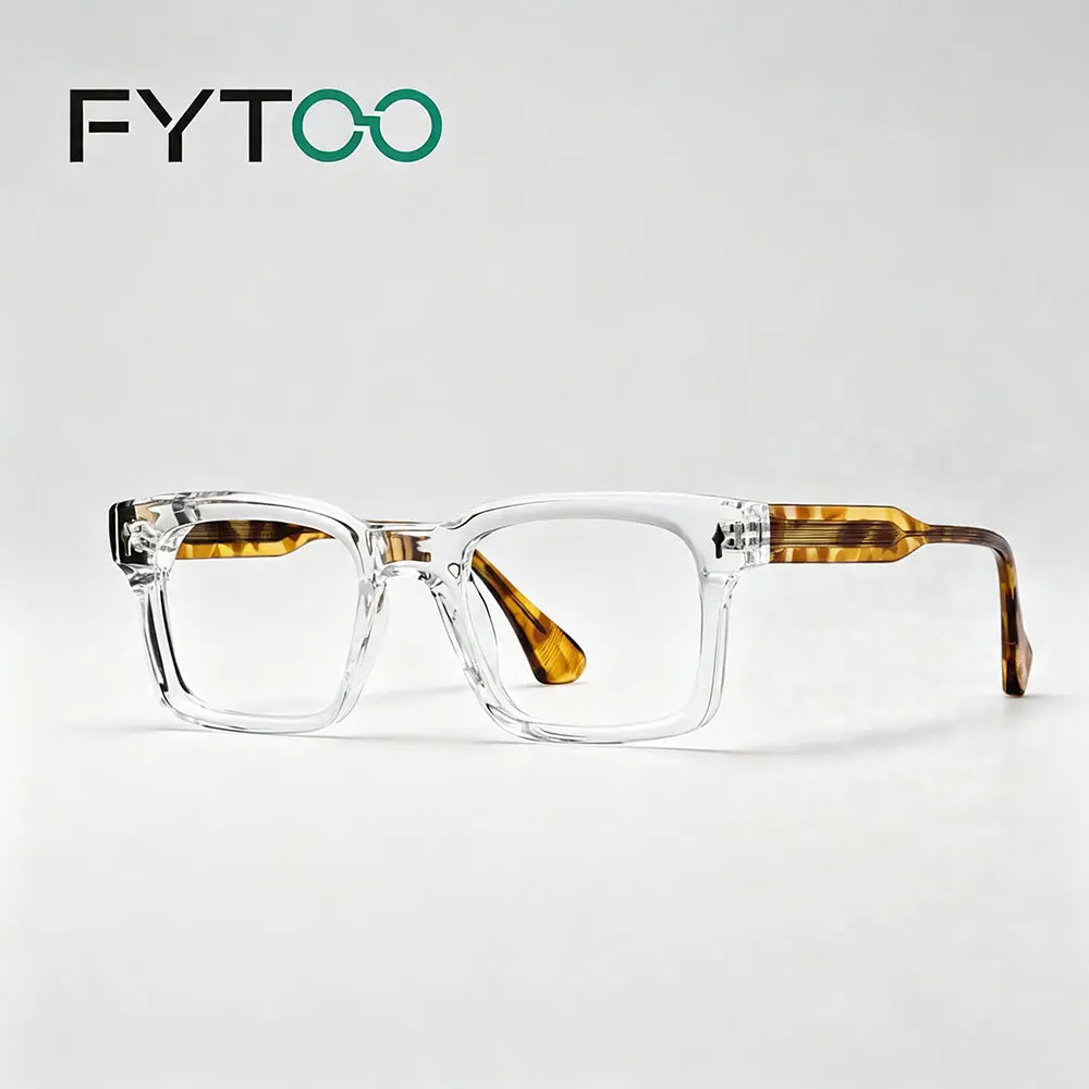 FYTOO   glasses for women  Clear Chunky Square Acetate Eyeglass Frames with Tortoiseshell Temples, 2-Tone Retro Statement Fashion Eyewear