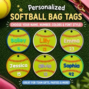 Personalized Softball Bag Tag w/ Clip & Ring | Custom Name Keychain | Team Gift, Sports Backpack Tag