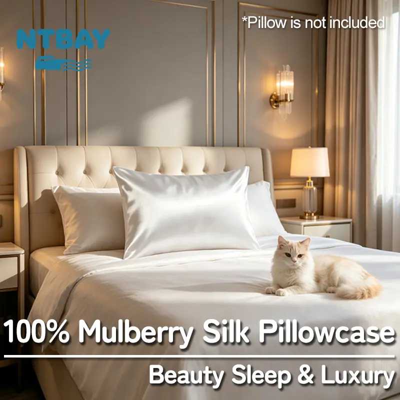 NTBAY Mulberry Silk Pillowcase, 1 Pack 100% Real Silk Pillow Cover 19 Momme for Hair and Skin, Glossy Smooth Breathable with Hidden Zipper, Anti-Aging & Beauty Sleep, Natural Antiallergic, Bedding Gift Ready, Luxury & Premium Quality, Queen/King, Oeko-Tex