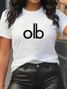 Women's Summer Casual Printed Graphic T-Shirt Round Neck Top, Lightweight Fitted Knit Fabric, Moderate Thickness, Plain Pattern, No Sensitive Goods Type, Made in China