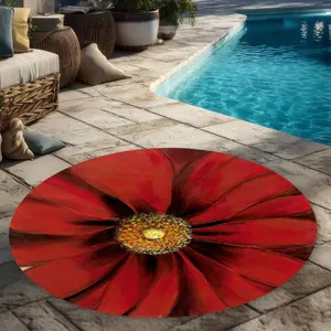 360 stand 5x5 ft. Round Shape Daisy Print Indoor Outdoor Rug, Contemporary Circular Red Modern Area Rug for Home Decor, Durable Area Rugs