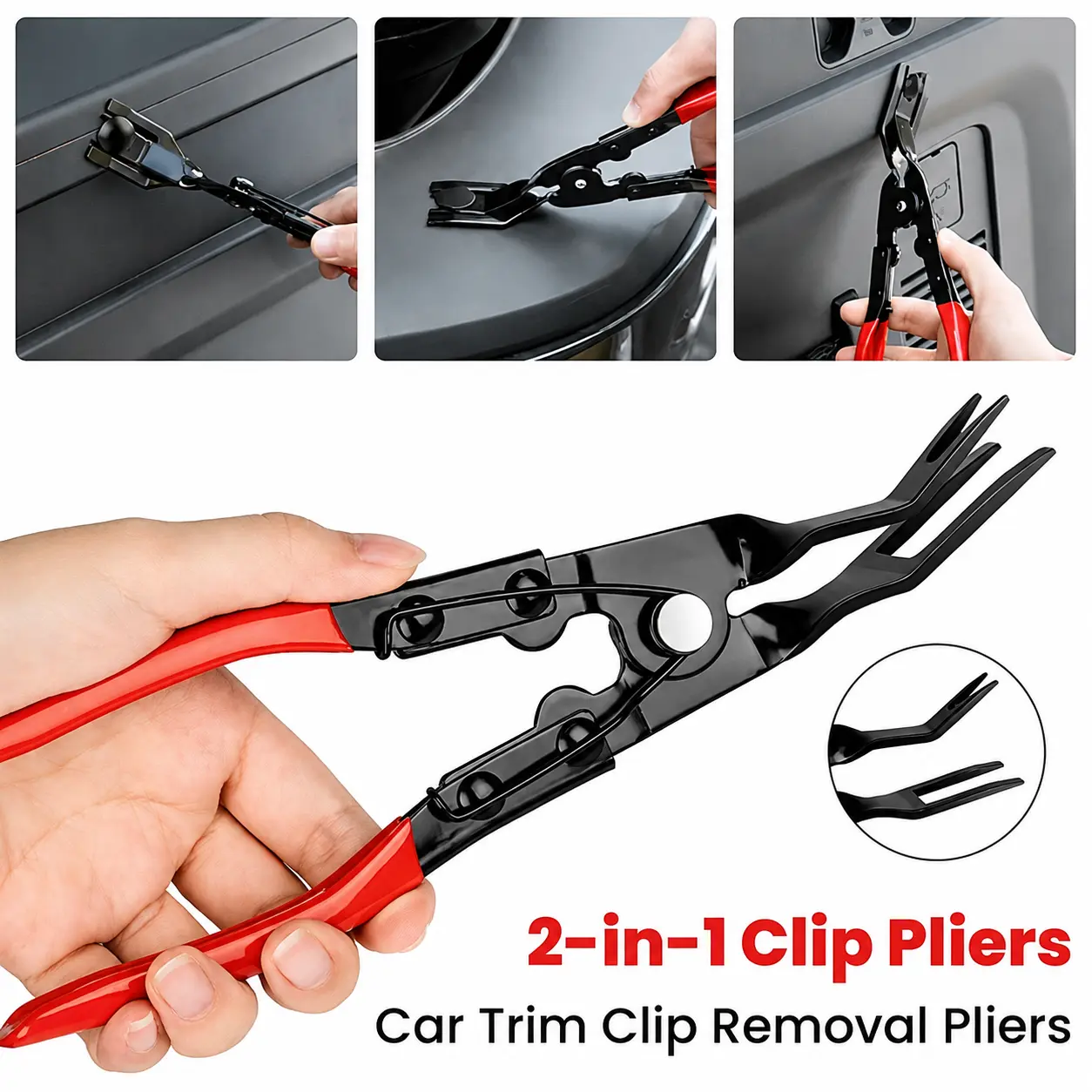 Ergonomic Red Grip Clip Plier - High-Strength Metal Fastener Puller with Non-Slip Ergo Handle, Universal Fit Auto Trim Removal Tool for Car Interior Panel Dismantling, Ideal for DIY Enthusiasts