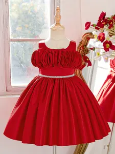 Kids Clothes Flower Girl Cute Floral Bow Ball Gown Pageant Children Elegant Performance Princess Prom Host Formal Evening Party Cocktail Dress for all Season 4 to 8 Years
