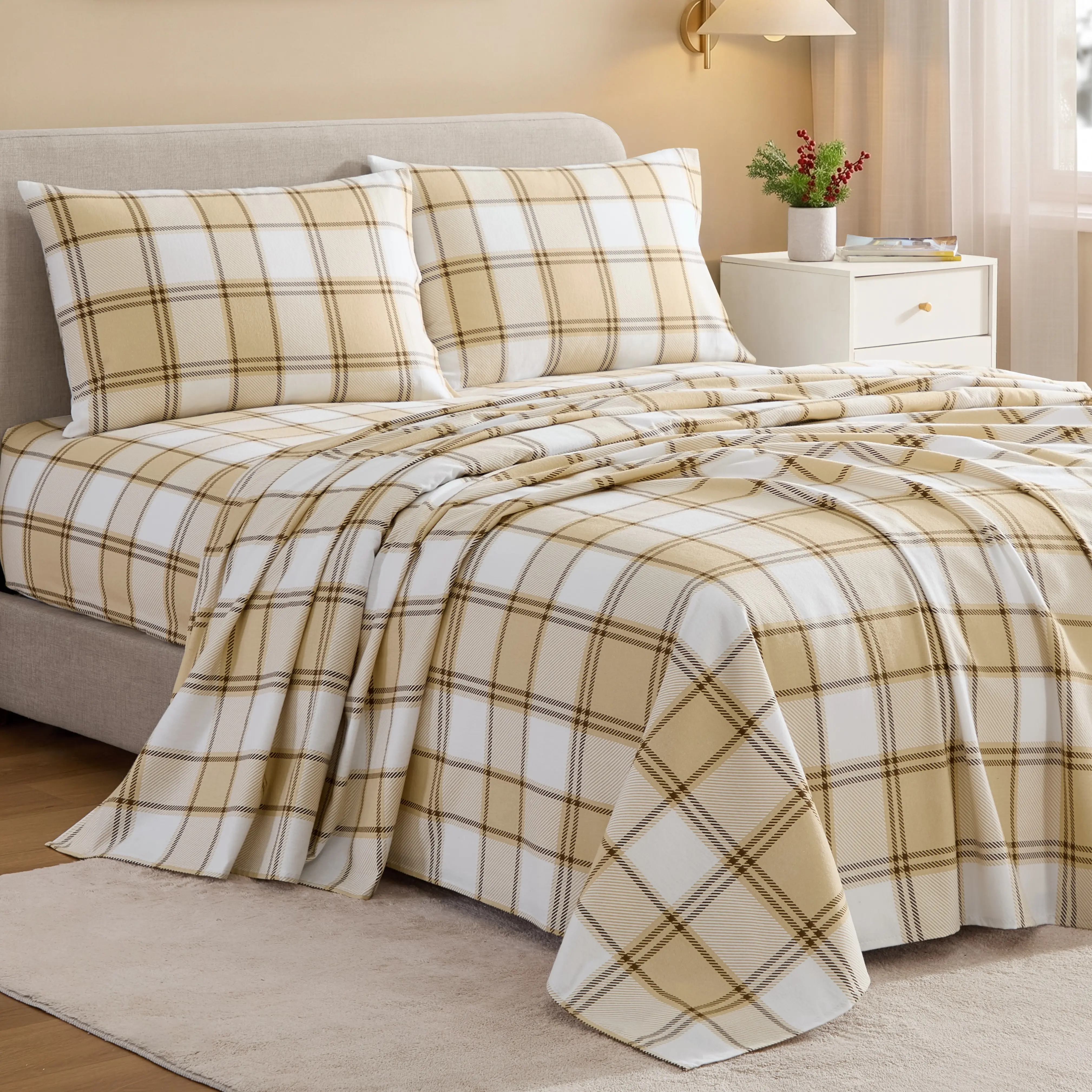 CGK | Fireside Flannel Sheet Set - Thick, Warm & Cozy Sheets for Cold Weather