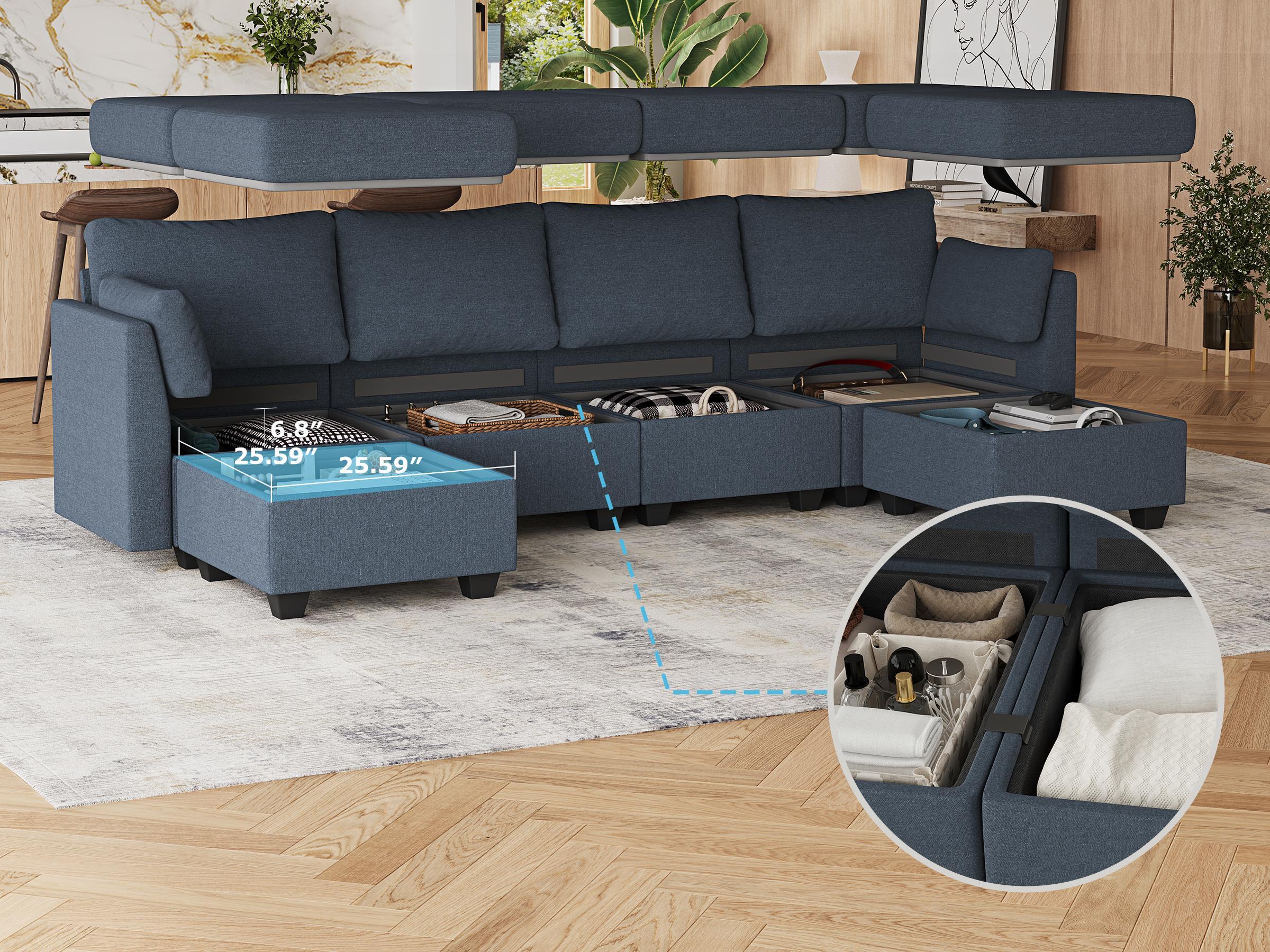 【4 Packages】114.17" Modular Sectional Sofa, 6 Seat Modular Couch with Storage, Memory Foam, Convertible Sectional Couches for Living Room, U Shaped Comfy Modular Sofa with Chaise 【4 Packages】114.17" Modular Sectional Sofa, 6 Seat Modular Couch with Storage, Memory Foam, Convertible Sectional Couches for Living Room, U Shaped Comfy Modular Sofa with Chaise