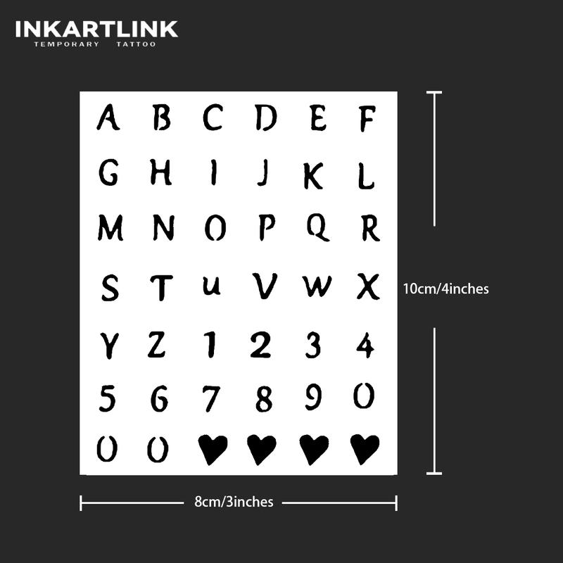 INKARTLINK Tattoo Tech, 2 Sheets Semi-Permanent Temporary Tattoos ,Stylized Alphabets And Numbers,Adult Art Design,Lasts 1-2 Weeks, Waterproof, Realistic Look, No Adhesive, No Reflection,For Man And Woman,Ideal for Swimming, Party