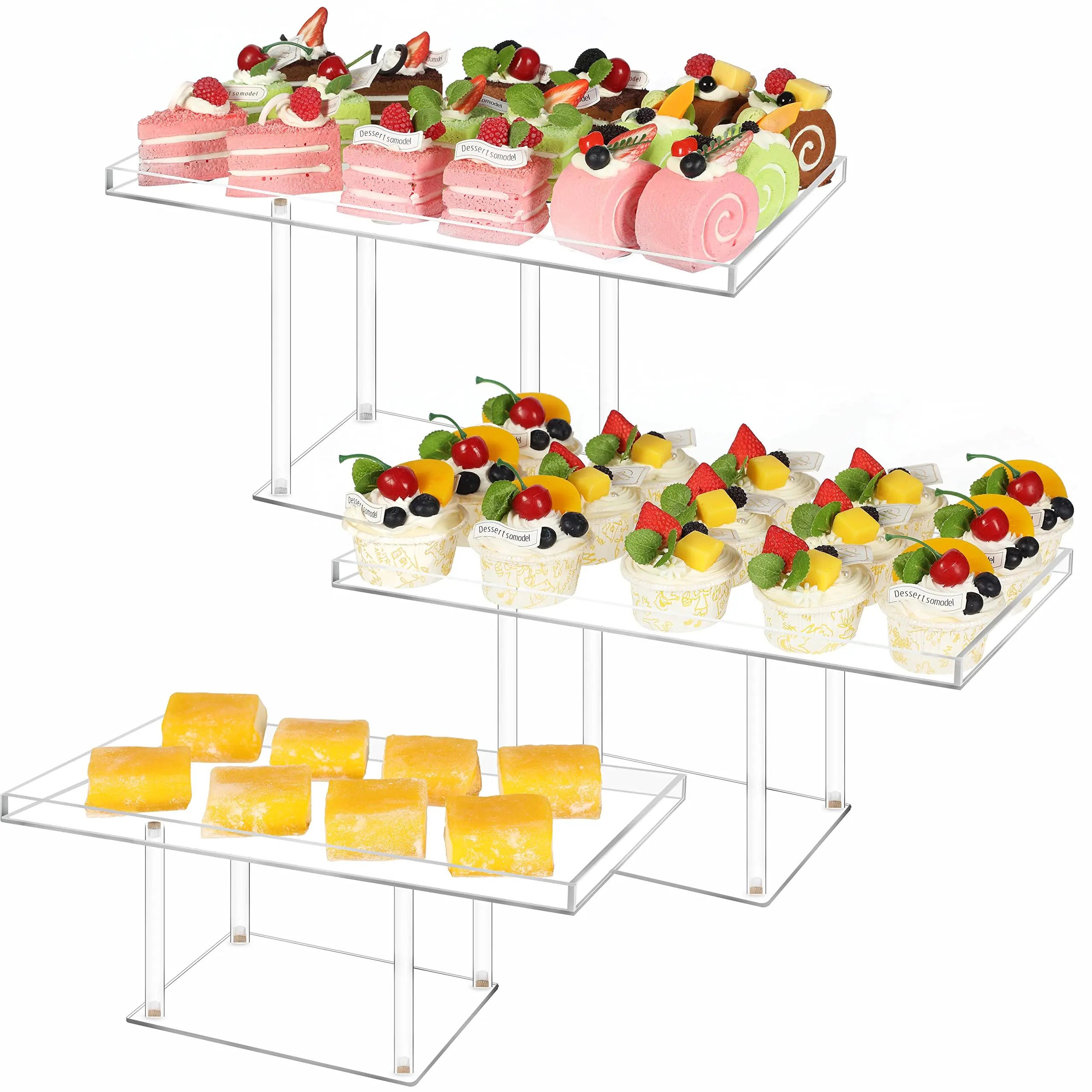 3 Pack Dessert Table Display Set  Clear Desert Stands Buffet Risers For Cupcakes Pastry Food Tier Cookie Platter Serving Trays Stand Wedding Birthday Party