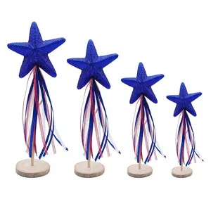 4 Pcs Independence Day Star Decorations Set, Blue Drapery, American National Holiday Tabletop Ornament, Room Decoration Ornaments, Home Ornaments