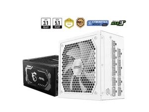 MAG A1000GL PCIE5 WHITE, USA, 1000W, Fully-Modular, 80 Plus Gold, Bilingual Color Box, Solid wood pallet packing