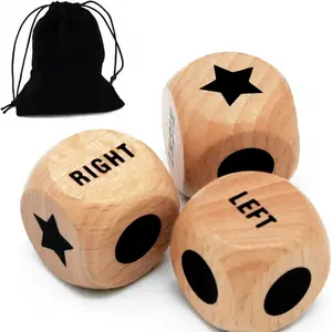3 bags left and right center game dice fun left and right roll dice game set wooden dice, with drawstring bag wooden dice accessories, easy to store and carry, suitable for travel, Christmas and New Year game gifts.