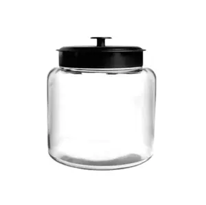 Glass Jar with Black Metal Lid, 64 Ounce