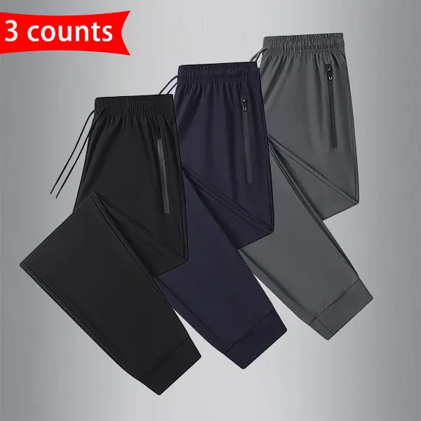 Men's Summer 3-Pack Male Joggers Sweatpants - Elastane-Nylon, Mid Waist, Moisture-Wicking, Durable Stitching, Street & Hot Weather Outdoor Activewear Casual Pants