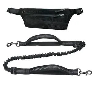 Hands-Free Reflective Dog Leash with Zipper Pouch Upgraded Foam-Padded Dual Handles Retractable Bungee for Walking Jogging Running 119-172 cm Length Adjustable Durable Design Leash with Pockets No-Pull Training Halloween Gift