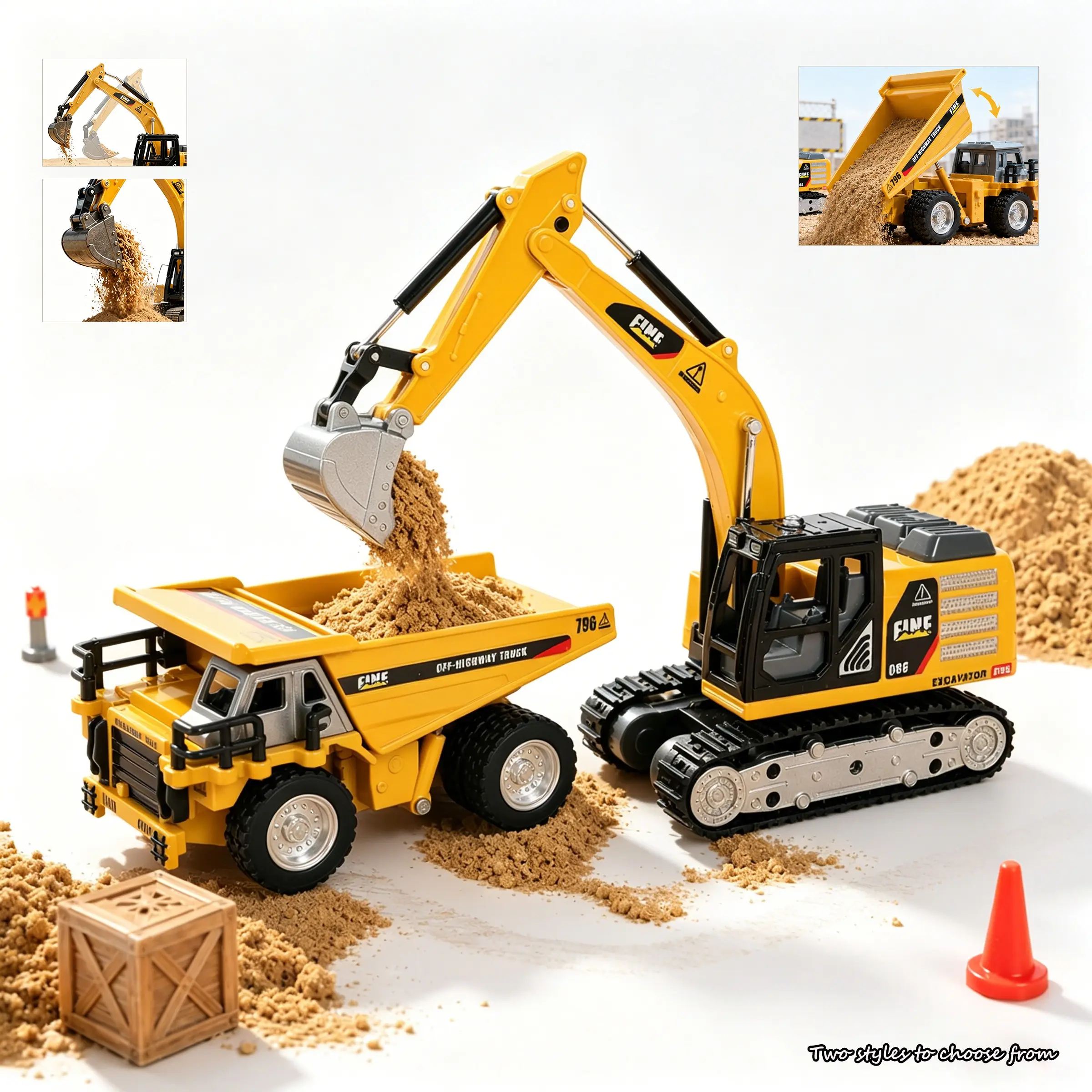 Mini RC engineering truck toy, 1/64 scale alloy excavator and dump truck with lights and sound, USB-C rechargeable remote control car kit, birthday gifts for boys, children, and adults