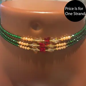 AAEssentials Green Crystals Waist Beads with Red Heart Beads and Gold Accents Fashion Jewelry