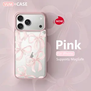 VUM Protective Cellphone Case - MagSafe Compatible, Magnetic Snap, Macaron Aesthetic Bow Print, Premium Slim 360° Protection Cover for iPhone & Large-Screen Android Phones, Handheld Electronics Accessory (Pink, Navy Blue, White, Black, Light Gray)