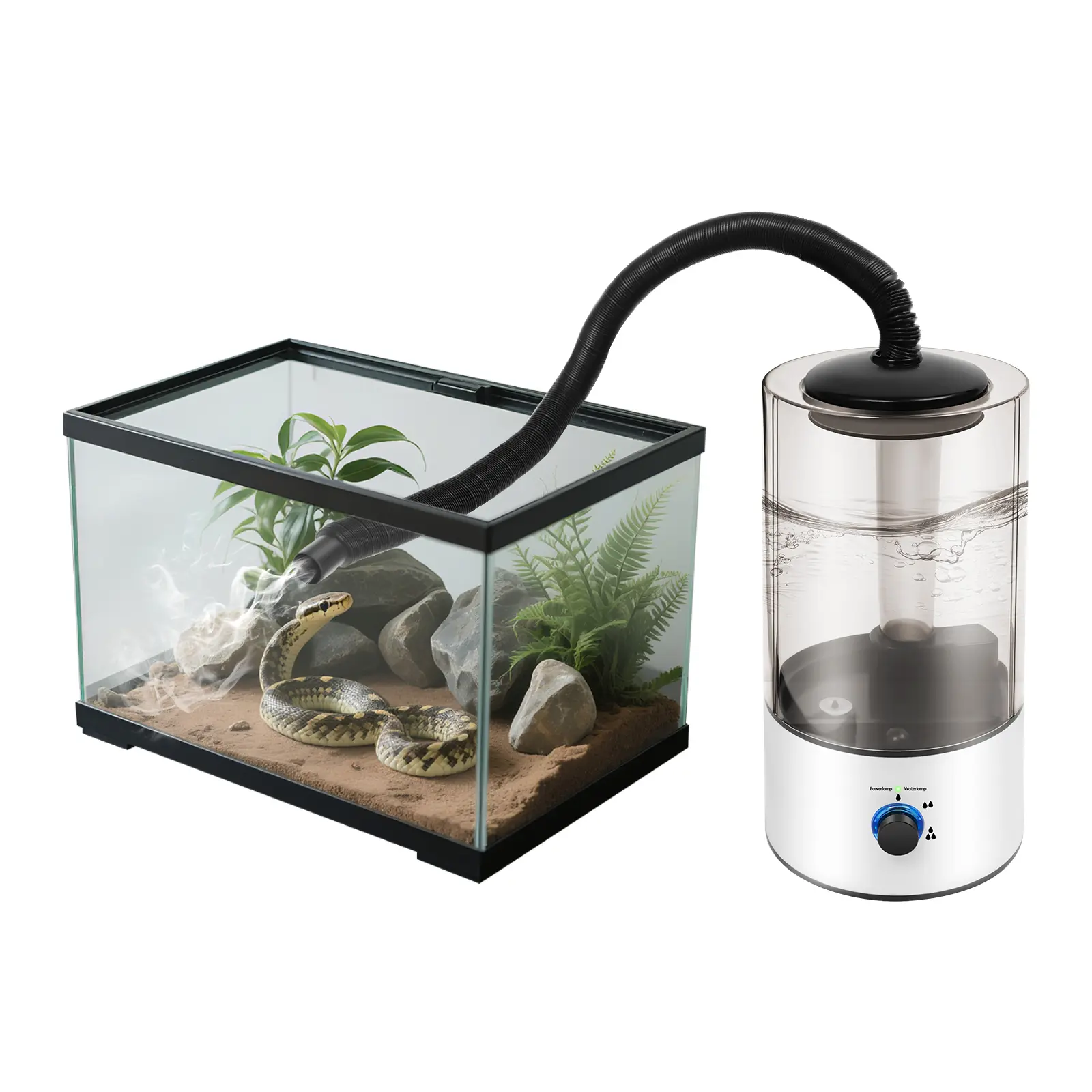 1.06 Gal Pet Humidifier with 3 Adjustable Mist Levels & 8.79 oz/h Max Output, Quiet 36dB Ultrasonic Reptile Humidifier with Anti-Dry Burn Protection & Extendable Hose (1.31-5.25 ft), for Geckos, Snakes, Turtles, Lizards, Frogs, Hermit Crabs, Terrariums