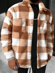 Unisex Imitation Lamb Fleece Plaid Shirt, Warm Cozy Oversized Jacket for Fall & Winter, Retro Checkered Design for Daily Casual Wear