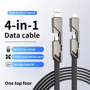 Heavy Duty 4 in 1 Charging Cable USB C Lightning Micro USB Fast Charger Cord for iPhone Samsung Android, Durable Nylon Braided Multi Charging Cable