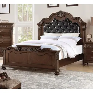 Gorgeous Traditional Antique Cherry 1pc Queen/King Size Bed Tufted Faux Leather Headboard Wooden Bedframe Bedroom Set Furniture B011P243254