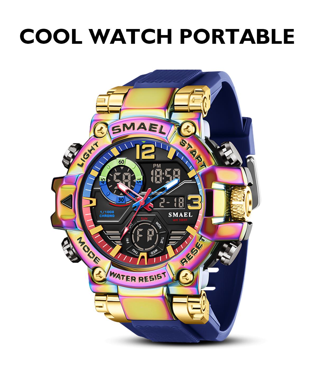 Men's Colorful Punk Style Quartz Watch, Jumpstart saleMulti.Functional Waterproof Dual Display Wristwatch,Tren, sportive analog-digital quartz watch, Birthday Giftwith Gift Boxfashionable wristwatch multifunctional men
