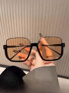 Vintage Unisex Fashion Color Lenses Pilot Sunglasses, Perfect Gift for Him and Her, Half Frame Summer Retro Style Glasses