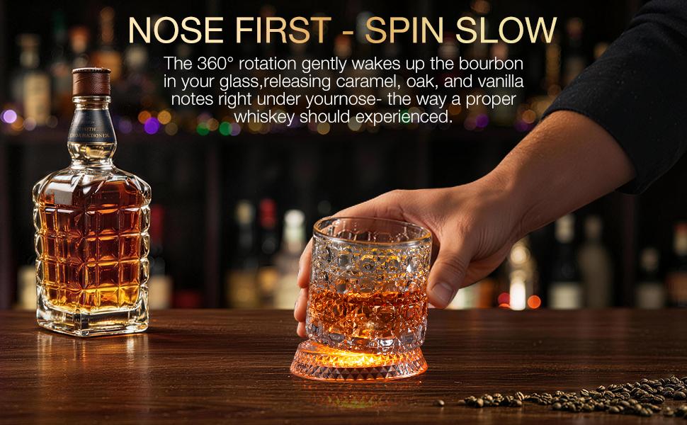 Rotating Whiskey Cup With Led Lamp Holder Suitable For Bourbon Whiskey, Scotch Whiskey Cocktails Unique Gift For Men'S Dad And Husband Bartenders Cool Bar Accessory For Home Bars