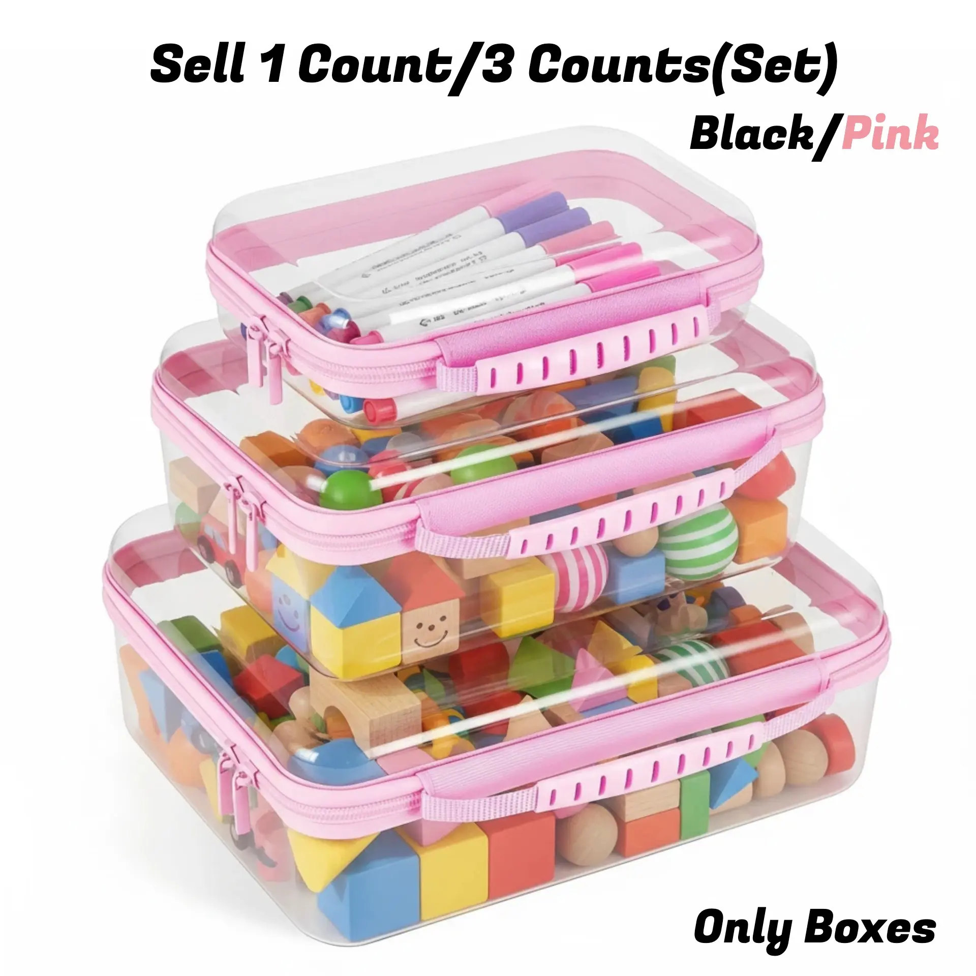 1/3 Set Clear, Transparent Hard Shell Zipper Storage Box, Large Capacity, Black/Pink Available, Portable Storage Organizer for Skincare, Makeup Clothes, Travel Toiletry Bag, Space Saver Organizer, Large/Medium/Small Size available, Cosmetic Organizers