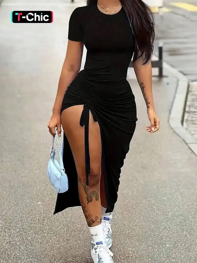 black ruched side dress - TikTok Shop