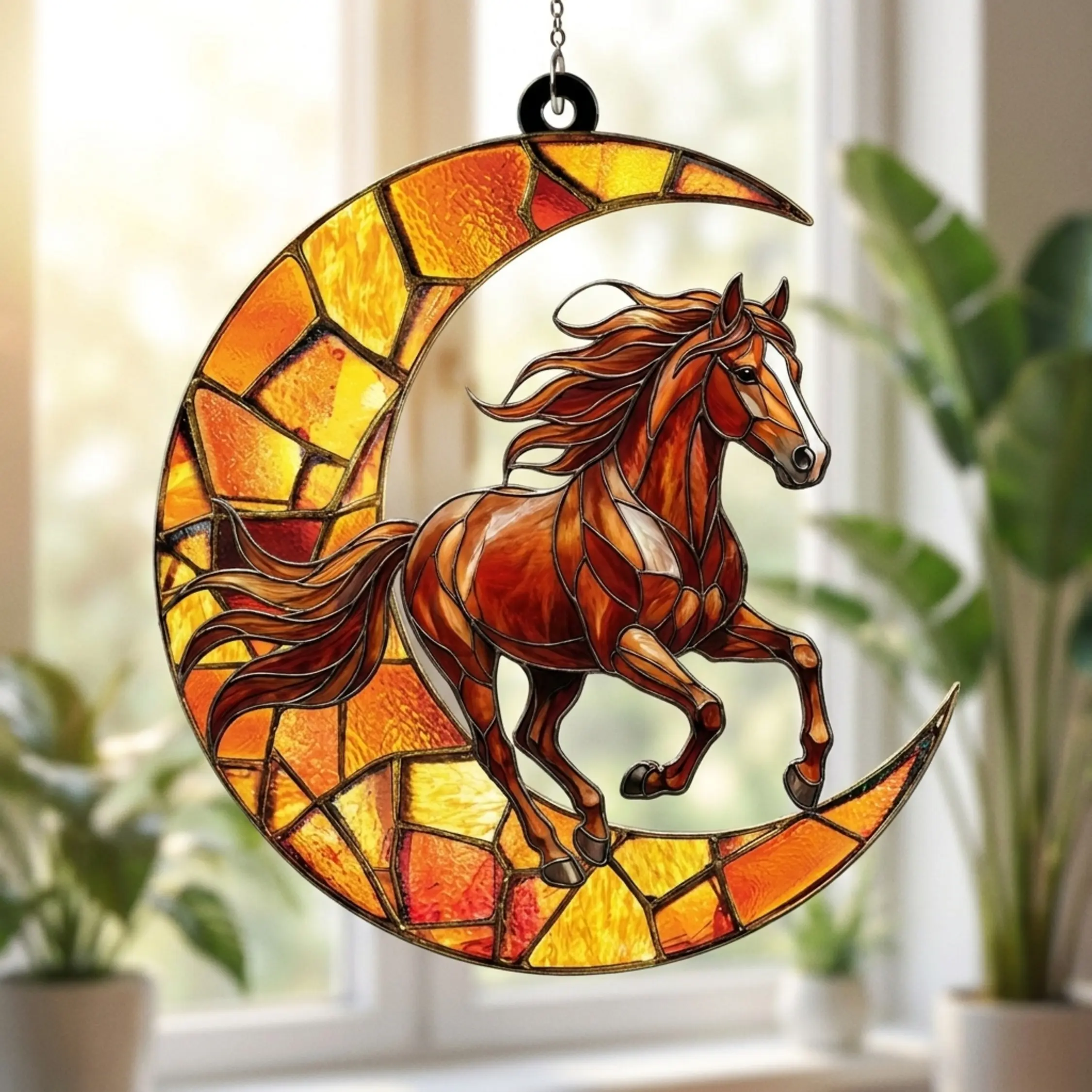 Acrylic Horse Suncatcher Window Hanging, Galloping Horse Moon Sun Catcher, Western Ranch Window Decor, Equestrian Lover Gift, Home Decor