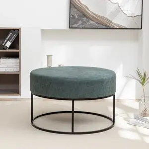 BaliaaFurniture BALLIAA Modern Round Coffee Table, Farmhouse Ottoman Coffee Tables for Living Room, Large Vintage Leather Coffee Tables with Leather Upholstered Padded Seat [Round, Yellow, 30'']