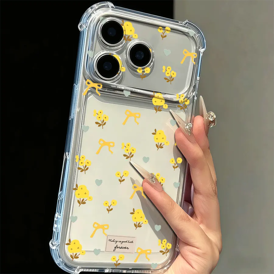 Light Yellow Floral & Bow Design Transparent Phone Case for iPhone Smartphones - Cellphone Accessory, Air Cushion Shockproof Scratch-Safe TPU, Spring Essential Protective Casing