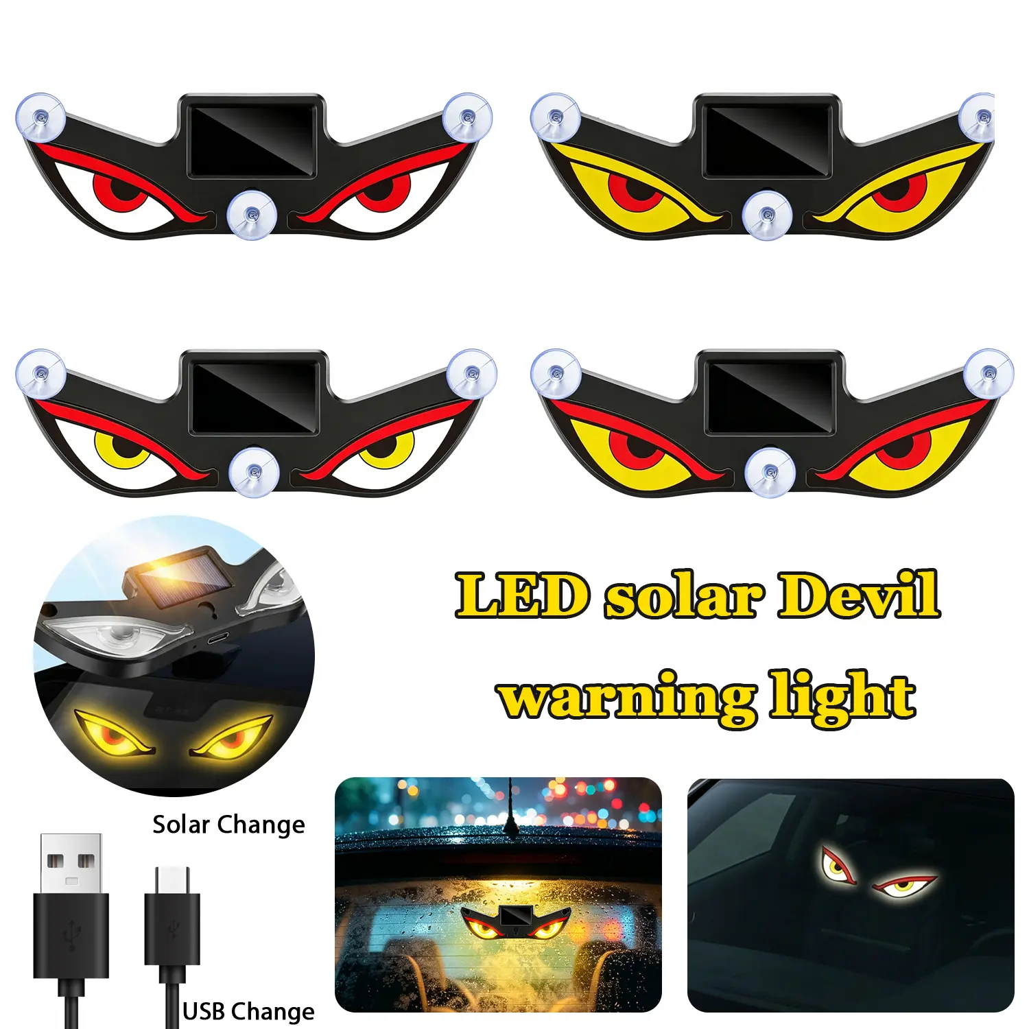 Devil Eyes LED Light for Car Windshield,USB & Solar Powered  Eye Signal Light, Car Dynamic LED Display Sign Lights, Perfect for SUVs, Trucks, Pickups,Father's Day Gift