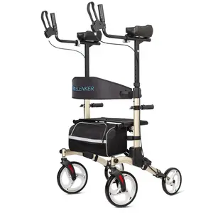 ELENKER All-Terrain Upright Rollator Walker,Stand up Rolling Walker with Seat,12” Non-Pneumatic Tire Wheels,Compact Folding Design for Seniors,Portable and Durable HFK-9240