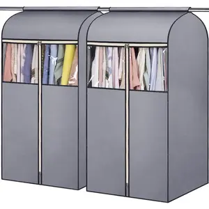 43'' Garment Bags for Closet Storage with Zippers Completely Closed Wardrobe for Hanging Clothes Suits Coats Cover, 2 Packs, Grey(Hanging Rod Not Included)