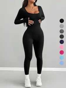 Stylish U Neck Long Sleeve Slim Fit Bodysuit, Trendy Women's Jumpsuit for Parties & Casual Wear, Chic Fashion for All Seasons