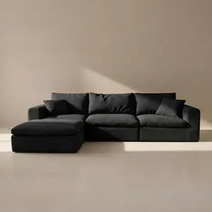 【2 Packages Shipping】 118" Oversized Modular Sectional Couch, Ultra Soft Cloud Sofa with Upgraded High Back, Plush Boneless Couches for Living Room, Comfy Deep Seat Boneless Couch with Ottoman, No Assembly, Black