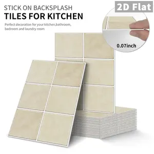 10 PCS/Box PE Crystal Foam Tile Stickers Gift Box Packaging GST Solid Light Beige Square Waterproof Oil-Proof Anti-Collision Home Decor for Kitchen Bathroom Ceiling Tile Old Wooden Board