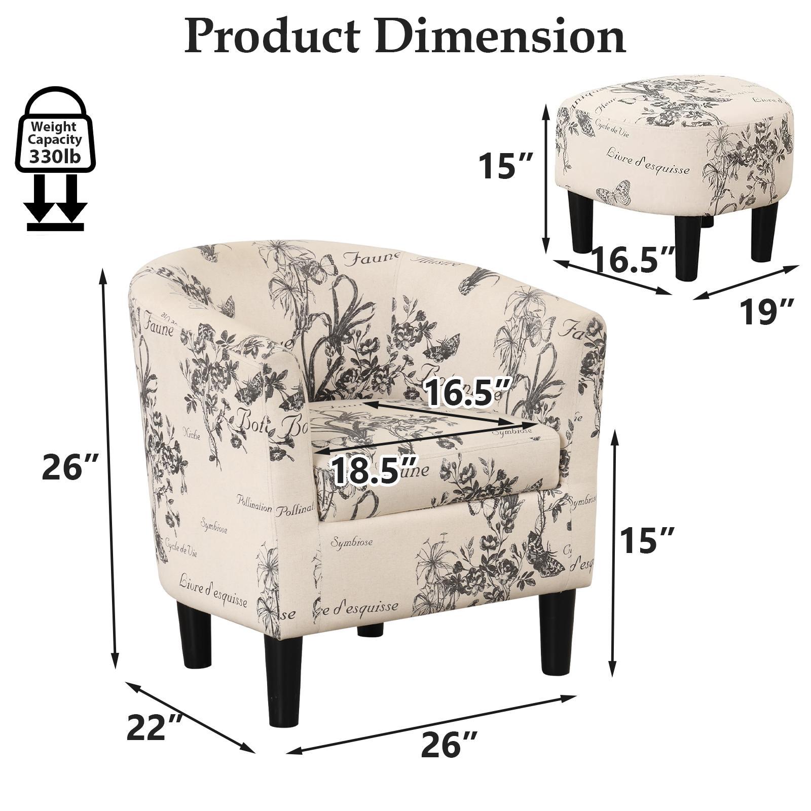 EBELLO Modern Accent Chair with Ottoman Set, Space-Saving Club & Barrel Chair, Soft Comfortable Fabric Reading Armchair for Living Room, Bedroom & Small Spaces