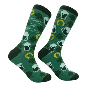 Men's St Patricks Day Enthusiast Socks Funny Sarcastic Saint Paddys Day Graphic Novelty Footwear for Men Funny Graphic Socks Comfortable Fitted Spandex Cotton