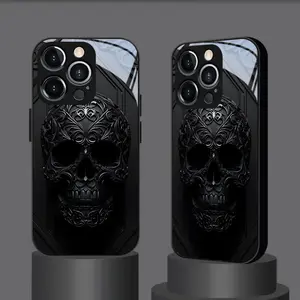 Fashionable Dark Skull Art Tempered Glass Phone Case, Offering Protection Against Drops and Scratches. Suitable for iPhone 16 Plus, 11, 12, 13, 14, 15, 16, and 17, Perfect Holiday Gift for Friends and Family