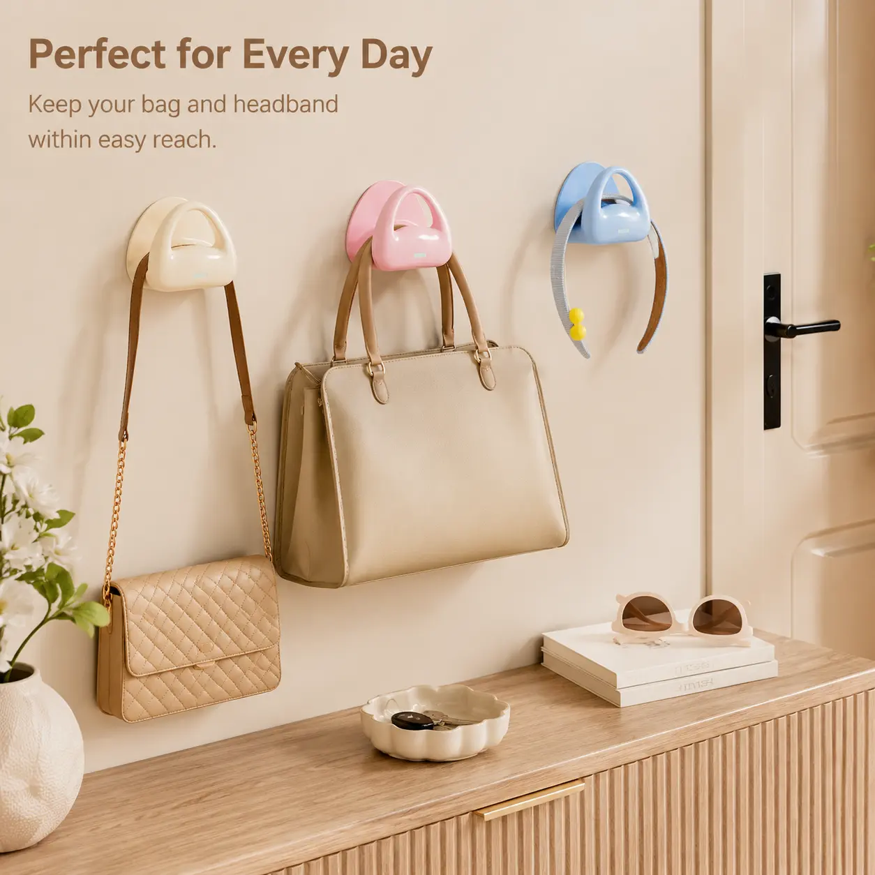 1 Piece, No-Drill Self-Adhesive Wall Hook for Hanging Handbags Hair Bands Headphones, for Closet Door and Bathroom Home Organization