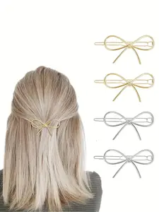 4-piece set of alloy bow shaped hair clips with cute, sweet and simple style, bangs, broken hair accessories, women's daily niche, exquisite hair clips