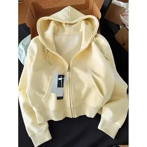 Women's Hooded Sweatshirt Cropped Sweatshirt Jacket White Milk Liquor Korean Style Zipper Cardigan Outerwear Ultra-Thin Tops Fit Casual Long Sleeve