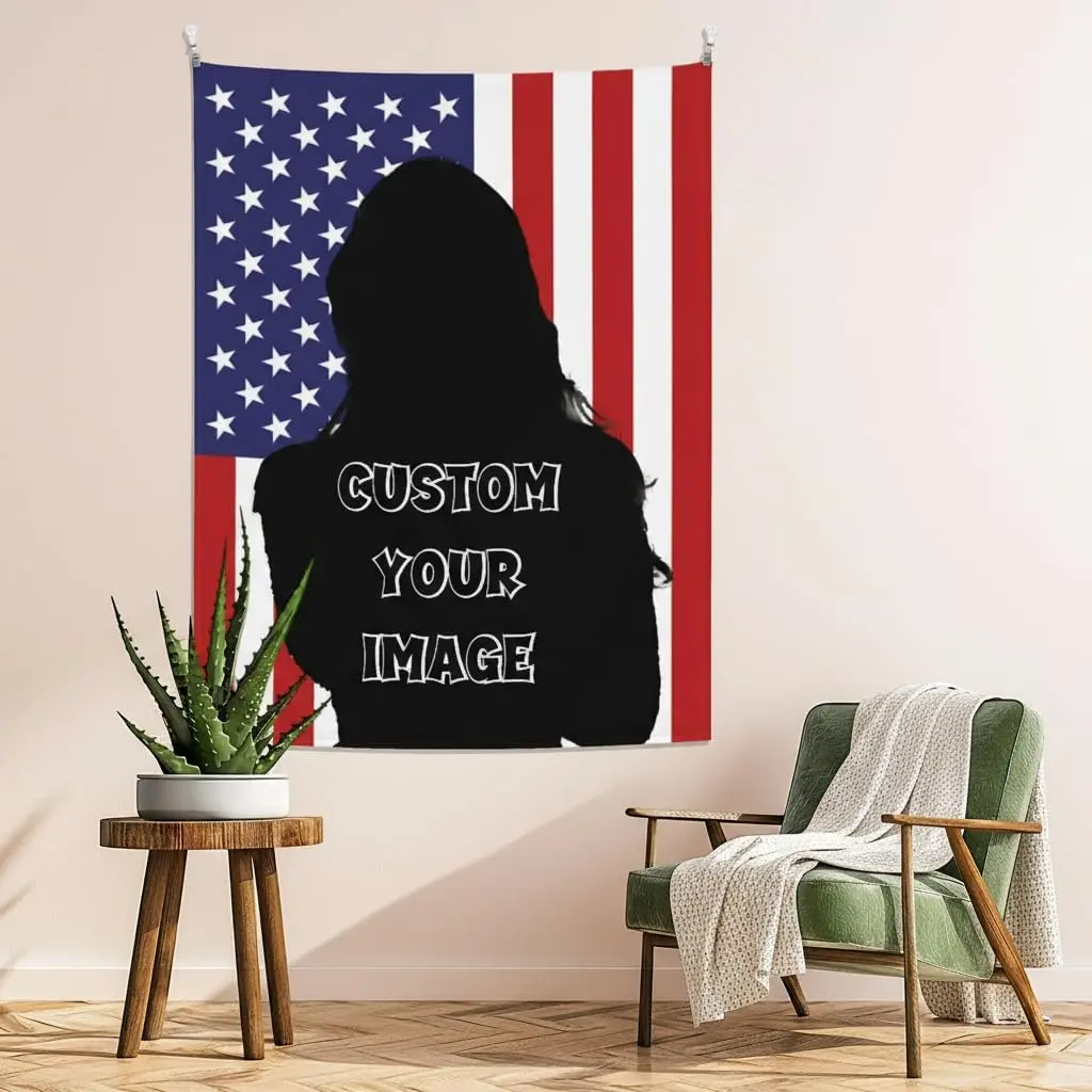 Custom Tapestry Personalize Add Your Image/Text Flag Banner Customized American Flag Poster for Decorate Clubs Bars Concerts University Dormitories Bedrooms Living Rooms . Multiple sizes are available for selection. Wall Decoration