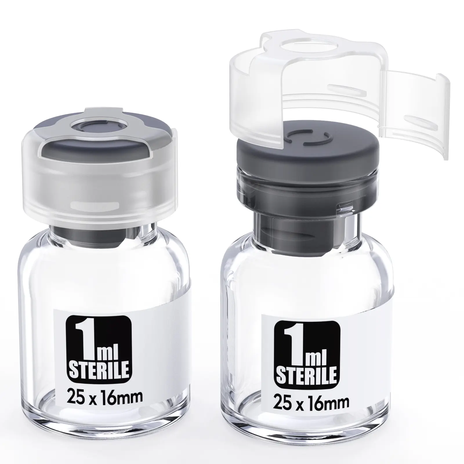 New Sterilization Certified Sterile Empty Crystal-Clear Glass Vials with Plastic Locking Cap, Self-Healing Injection Port, Rubber Stopper, Buckle Design - Durable, Leak-Proof, Contamination-Free, Sealed, Individually Packed for Office Sample Storage