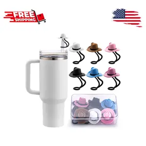 Straw Cover Cap for Stanley Cup 30 40 oz, Silicone Straw Toppers Cowboy Hat