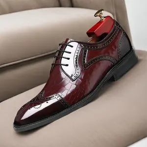 Men’s Brogue Oxford Shoes – Elegant Embossed Design, Lace-Up Formal Shoes, Suitable for Business, Weddings, and Parties | Durable Rubber Sole, All-Year Round Wear, Wedding Shoes