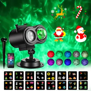 Outdoor Projection Lamp, Christmas Decoration High Definition Wave Ocean 3D Effect LED Projector, 16 Slide Patterns & Remote Control, Outdoor Decorative Lights