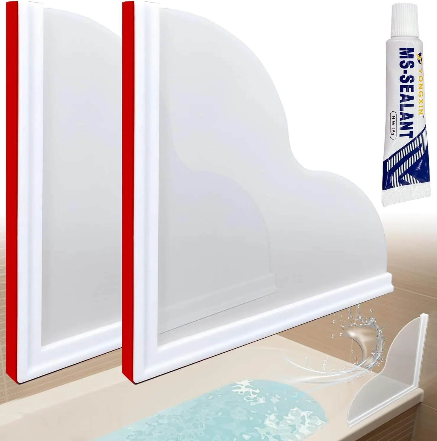Seamless Shower Corner Water Guard, Large Size Tub Shower Water Guard, Shower Splash Guards,Bathtub Splash Guard Self-Adhesive Tub Guards to Keep Water in Tub (2pcs)